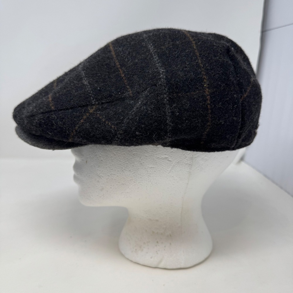 Stetson Black Wool Newsboy Cap with Brown Windowpane - Picture 3 of 8